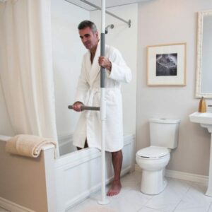 Image of a man using a superpole to get in the shower.