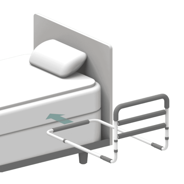 Illustration of the AssistaRail inserting between the boxspring and mattress
