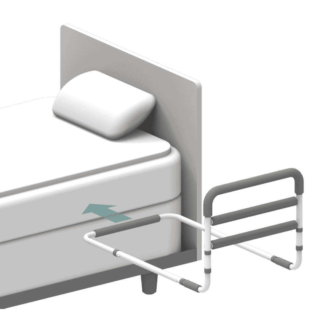 Illustration of the AssistaRail inserting between the boxspring and mattress