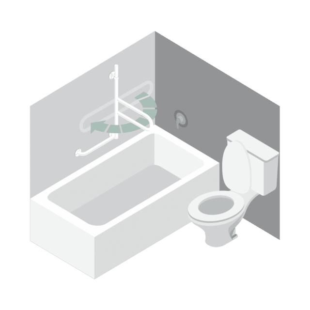 Illustration of the Dependa-Bar in a bathroom to show where it can provide support in the bathtub