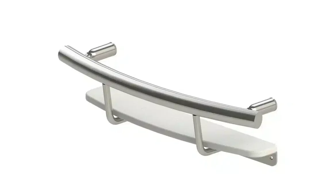 INV-SHS-BS Invisia Shampoo Shelf in brushed stainless-steel finish.
