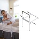 Pivoting bed rail for elderly adults safety.