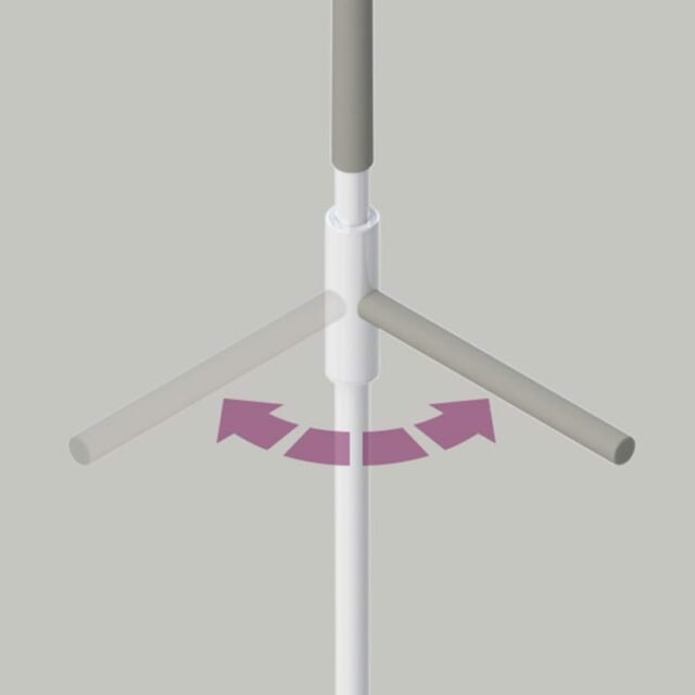 Illustration shows how that SuperBar can move and lock into support every 45 degrees, all the way around the pole