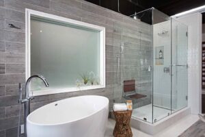 modern bathroom with a serenaseat in the shower
