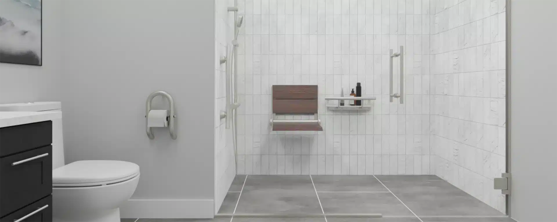 A washroom with 2-in-1 safety accessories.