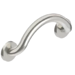Isometric rendering of the PLUS Crecent grab bar in brushed stainless-steel finish.