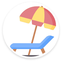 Icon of a beach chair with an umbrella.