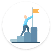 Icon of a person climbing steps and planting a flag
