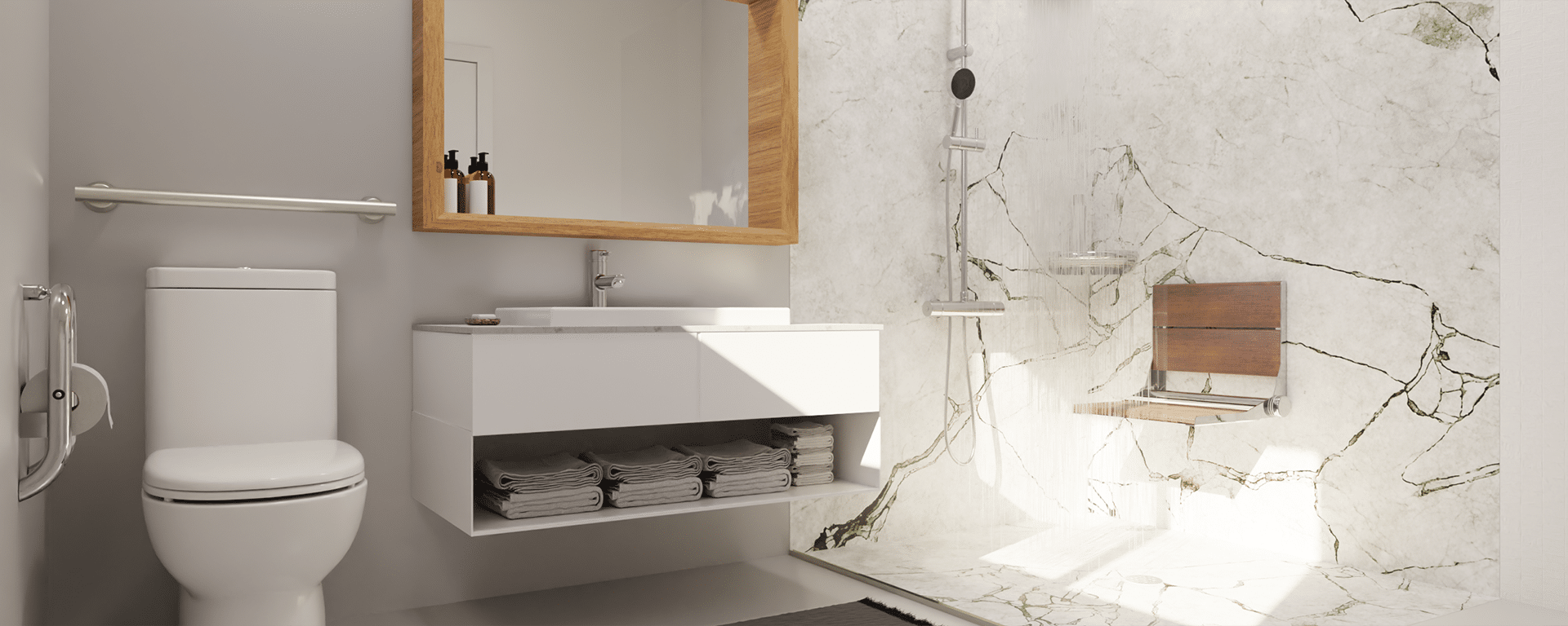 Modern bathroom with safety accessories